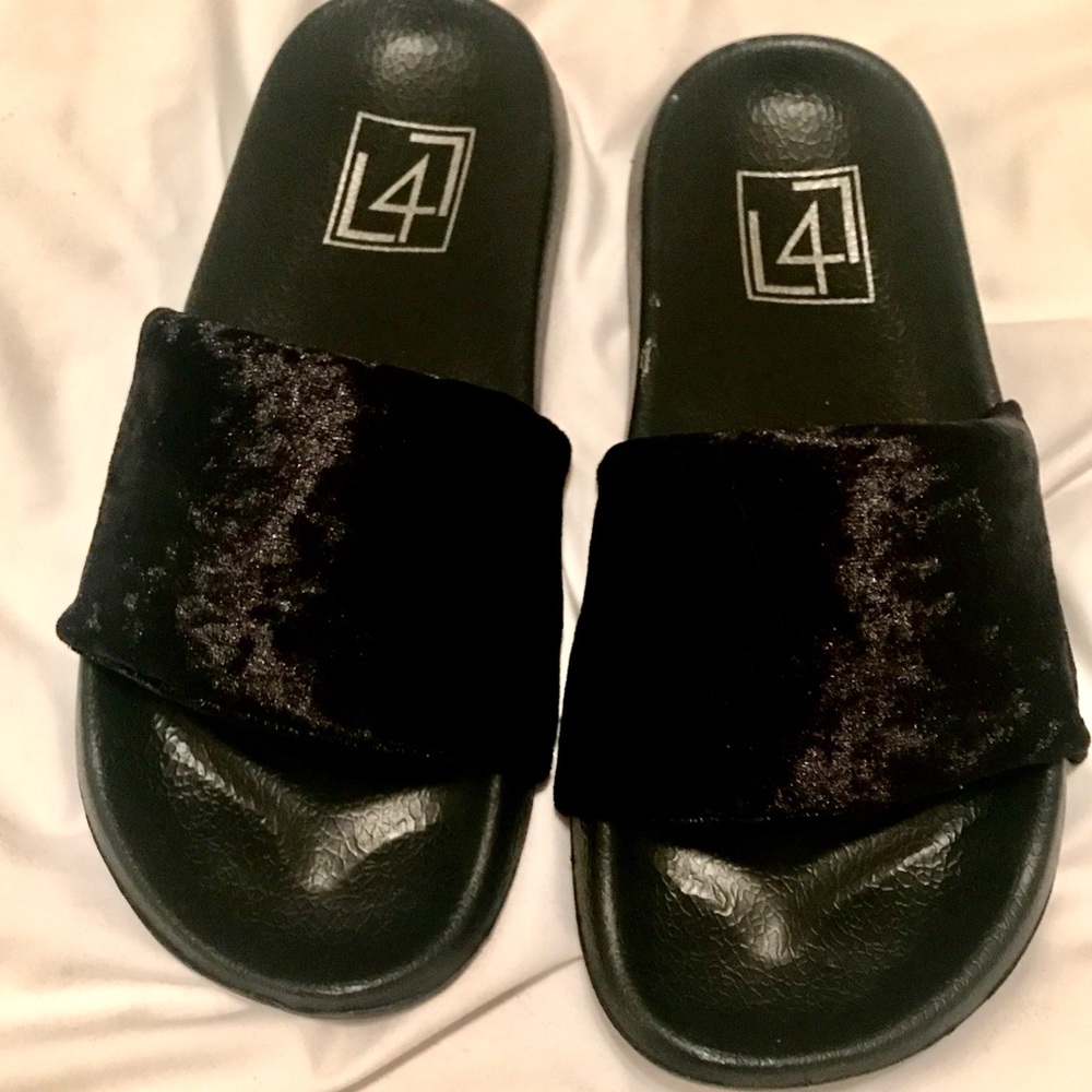 Black Velvet Slide Sandals